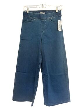 Martha Stewart Wide Leg Denim Pants Womens Size 4 Blue Pull On Stretch Jeans